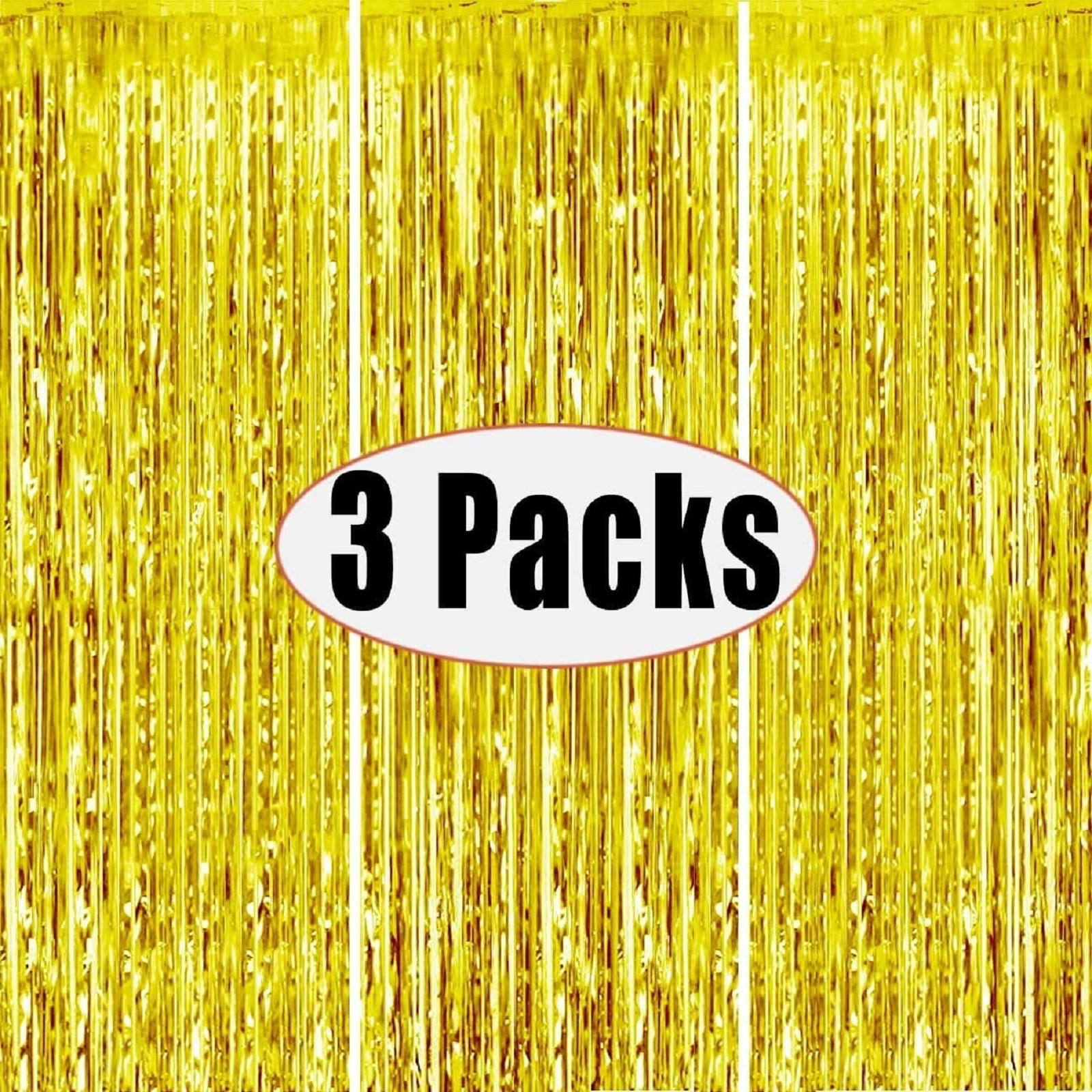 Relocy Crazy Clearance Event \u0026 Party 3 Pcs Gold Metallic Foil Curtains 3.28Ft X 6.56Ft Fringe Rain Curtain Shine Photo Booth Curtain Streamer for Wedding Christmas New Year Celebration Part Gold